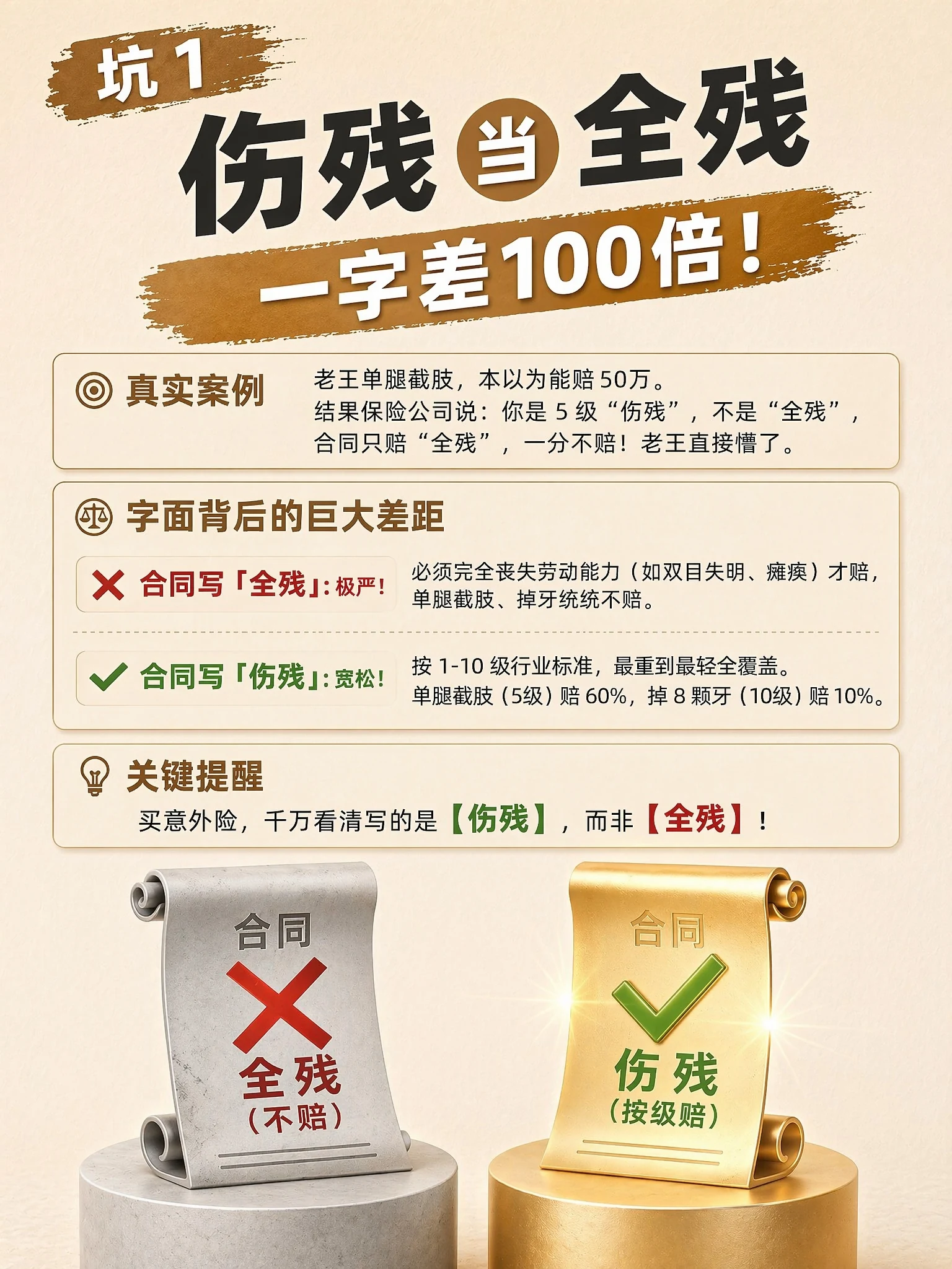 坑 1：伤残 vs 全残