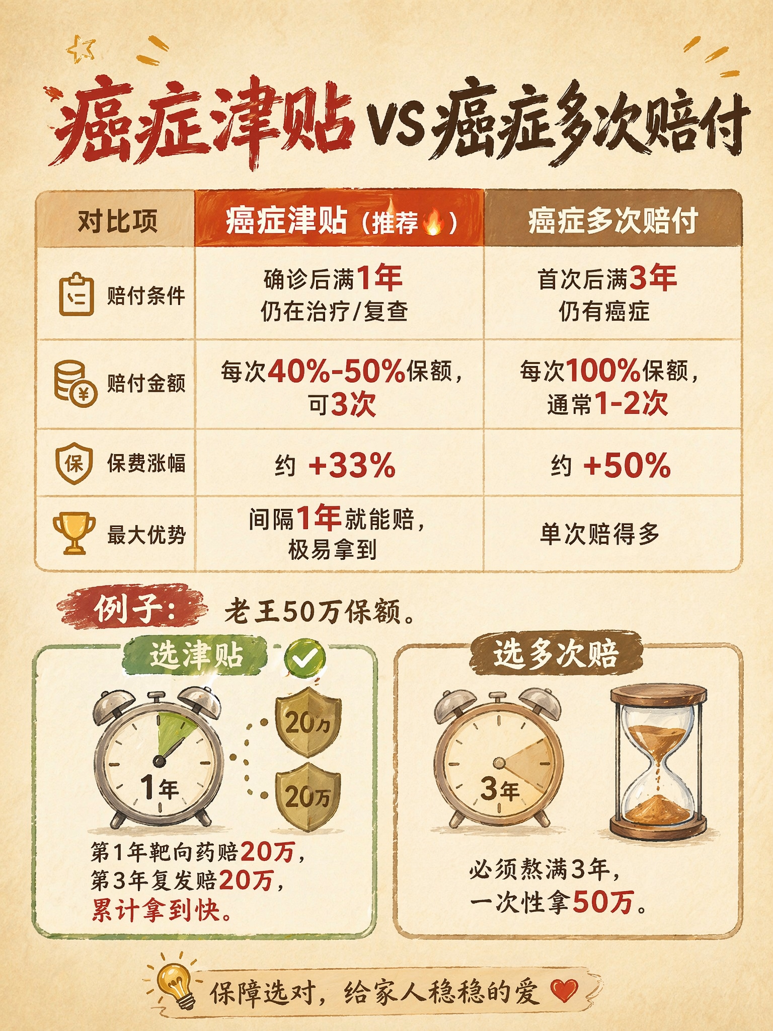 癌症津贴 vs 癌症多次赔付