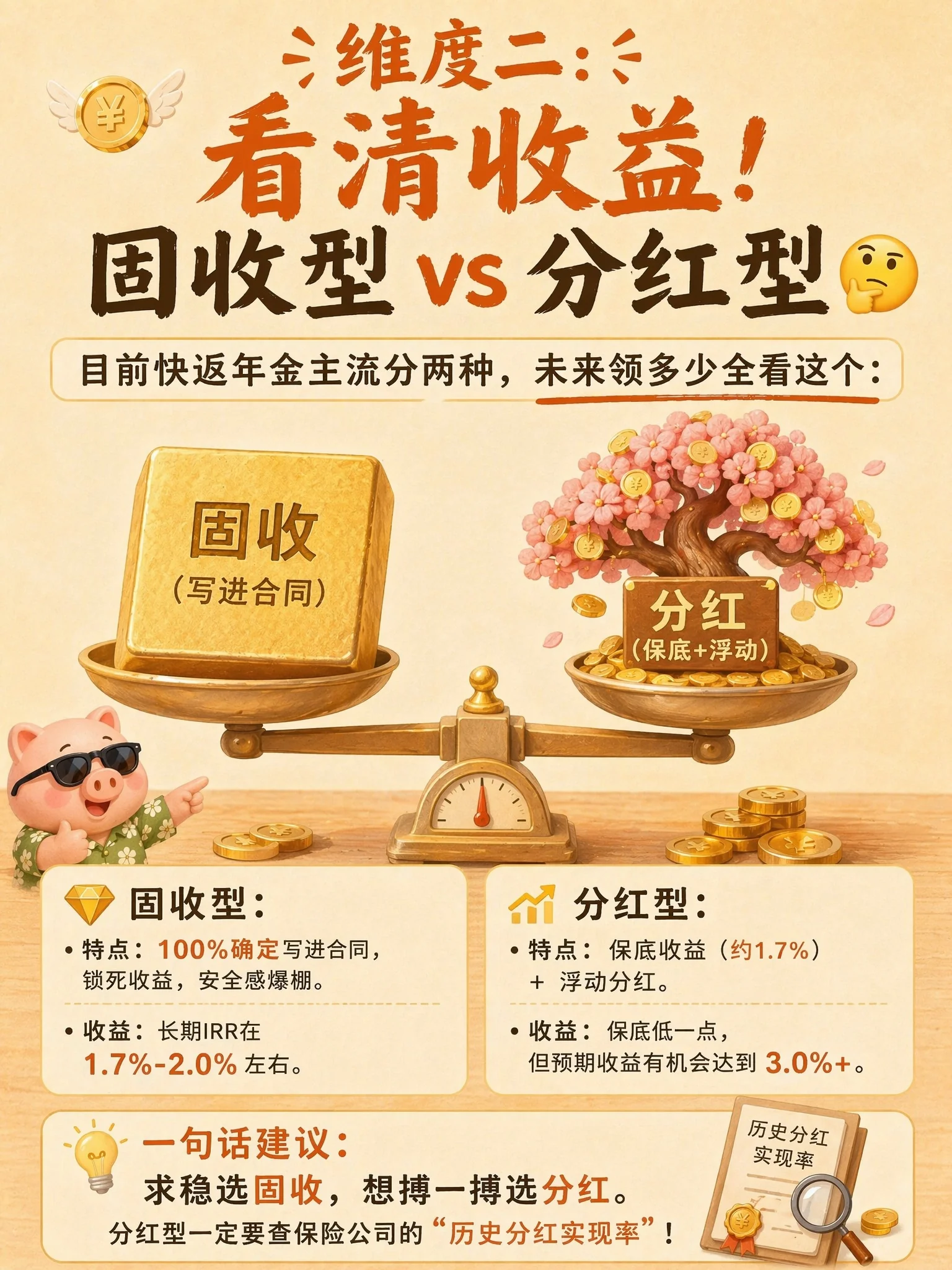 维度二:看清收益——固收型 vs 分红型