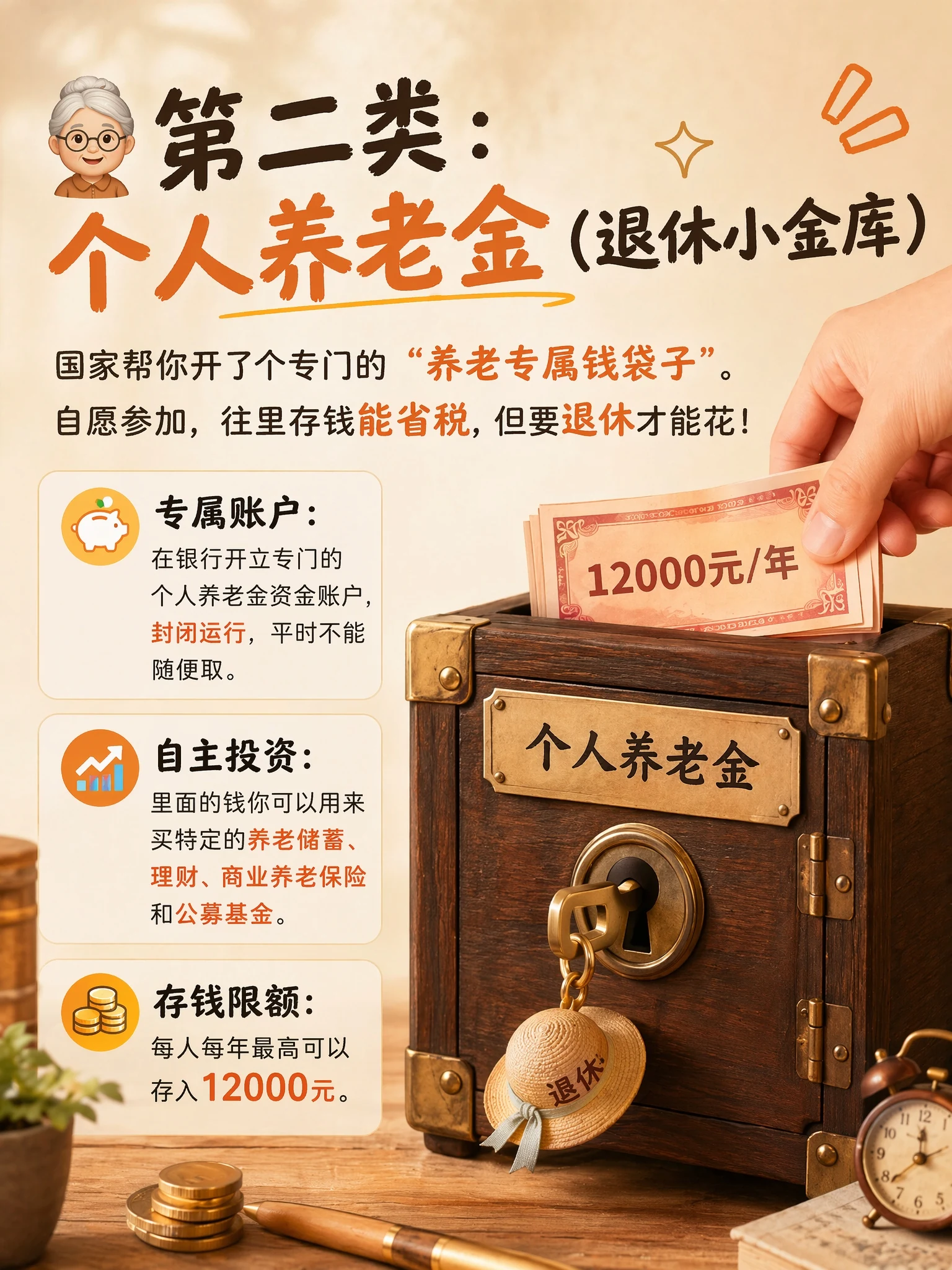 第二类 个人养老金 退休小金库 专属账户 存钱限额 12000 元