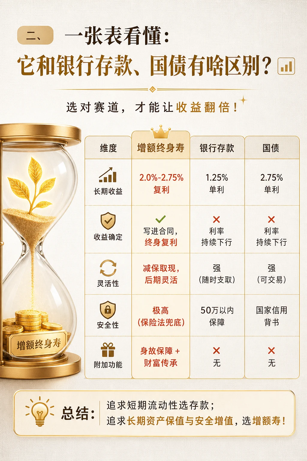 增额寿 vs 银行存款 vs 国债
