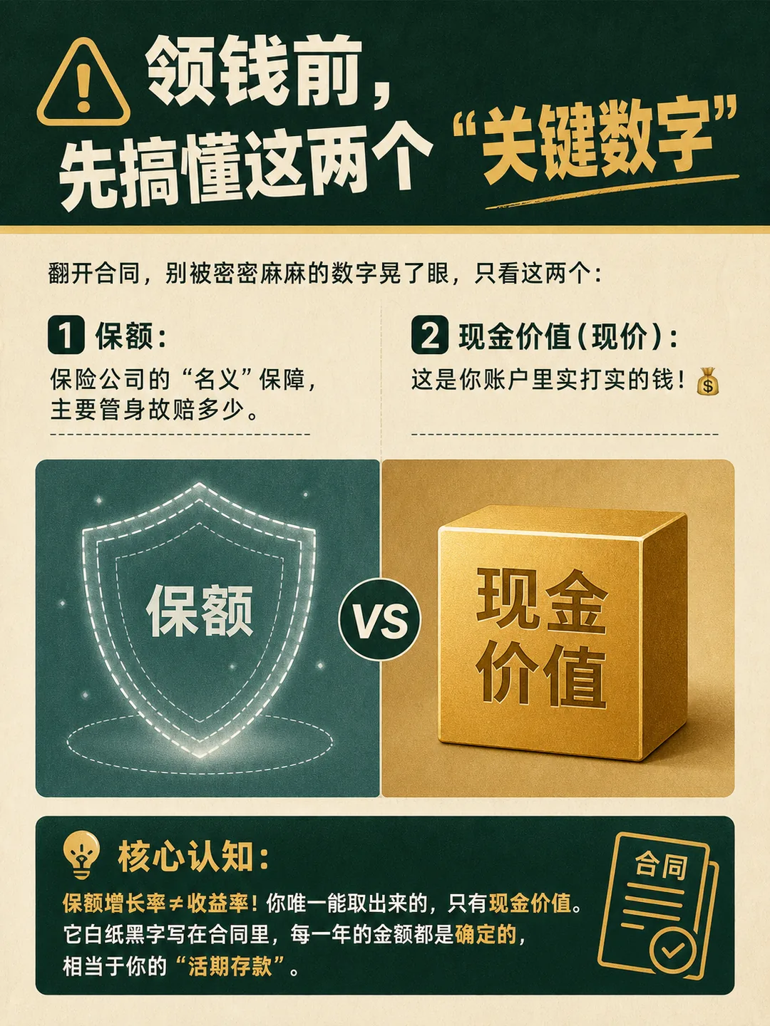 两个关键数字：保额 vs 现金价值