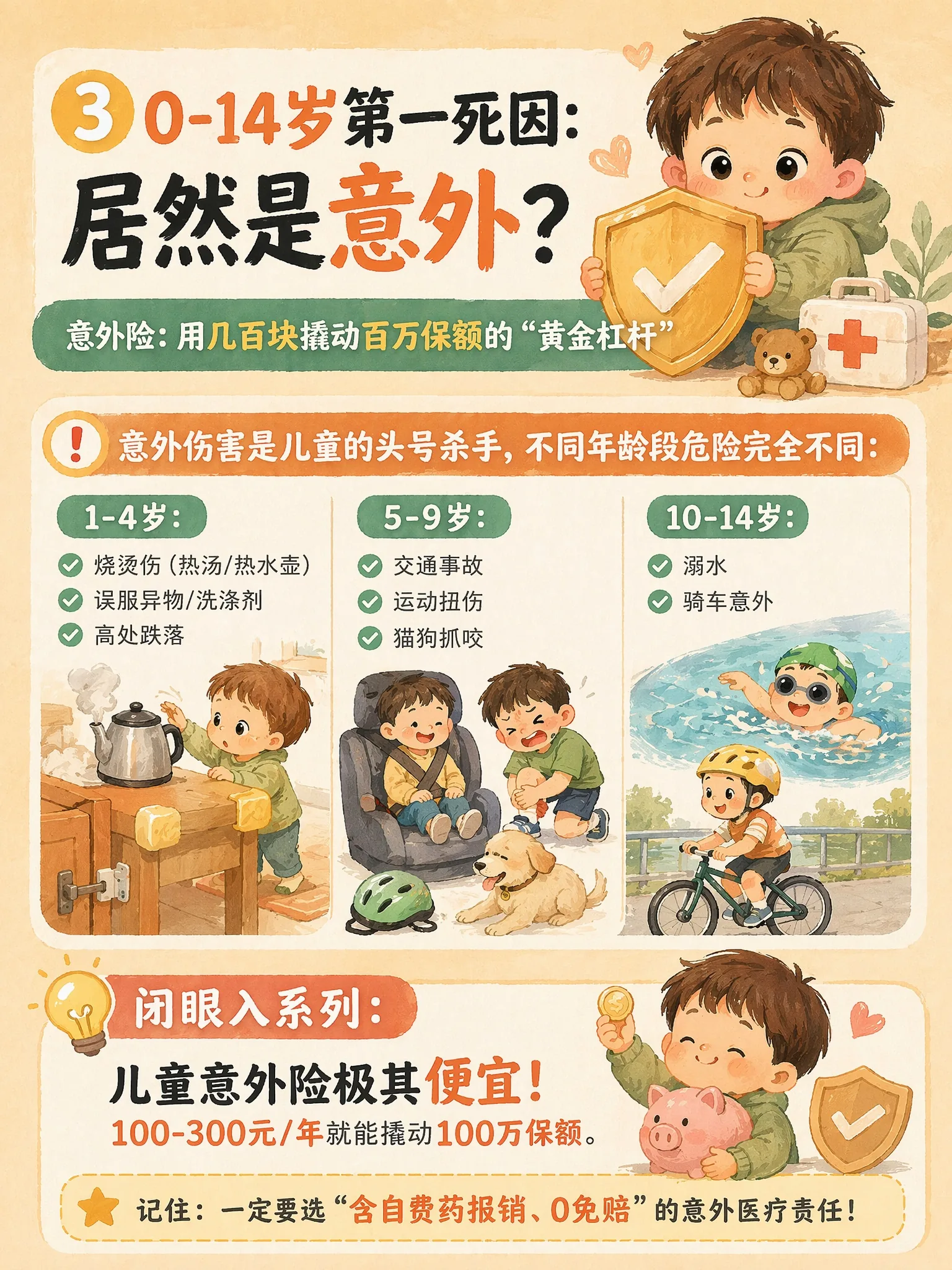 1.3 意外伤害:0-14 岁第一死因