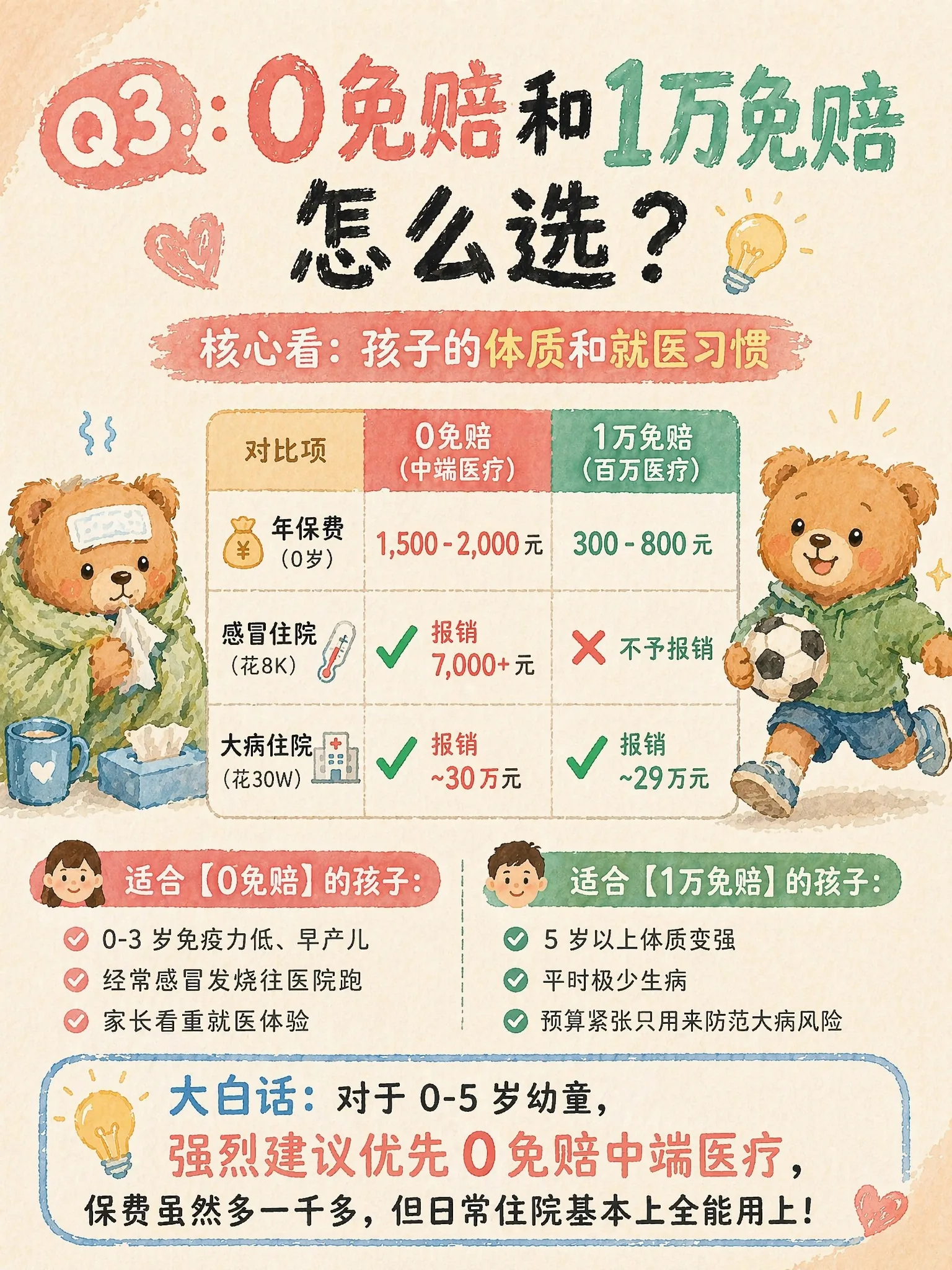 5.3 0 免赔和 1 万免赔怎么选:核心看孩子体质和就医习惯