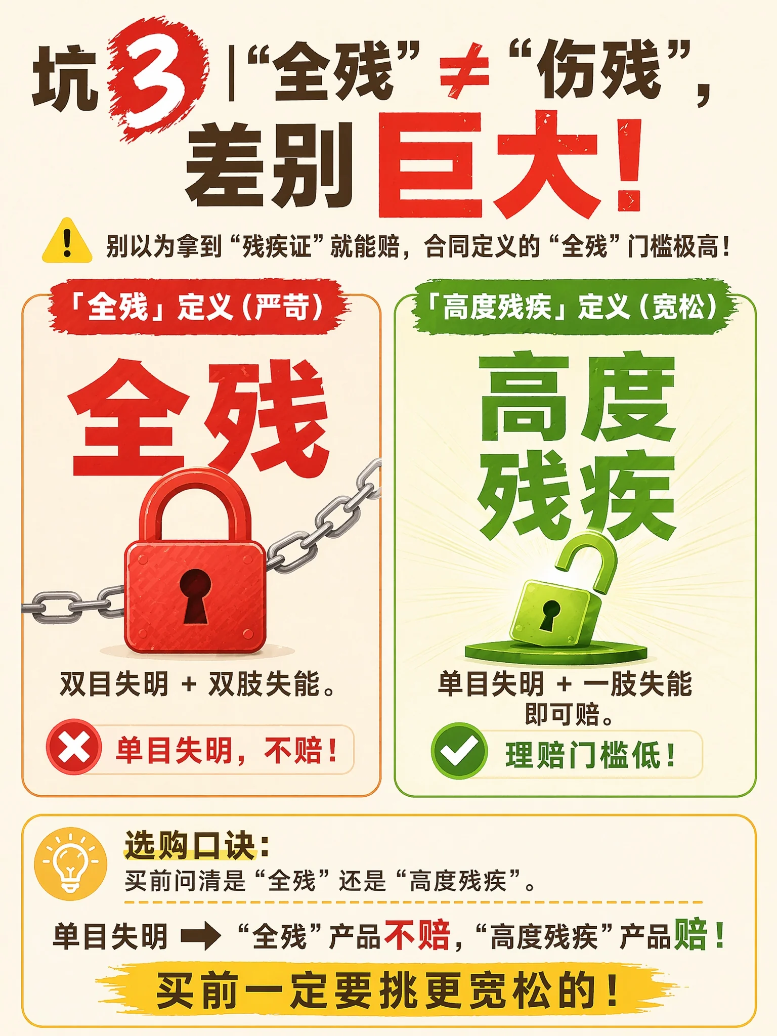 全残 vs 高度残疾 - 条款定义差异巨大