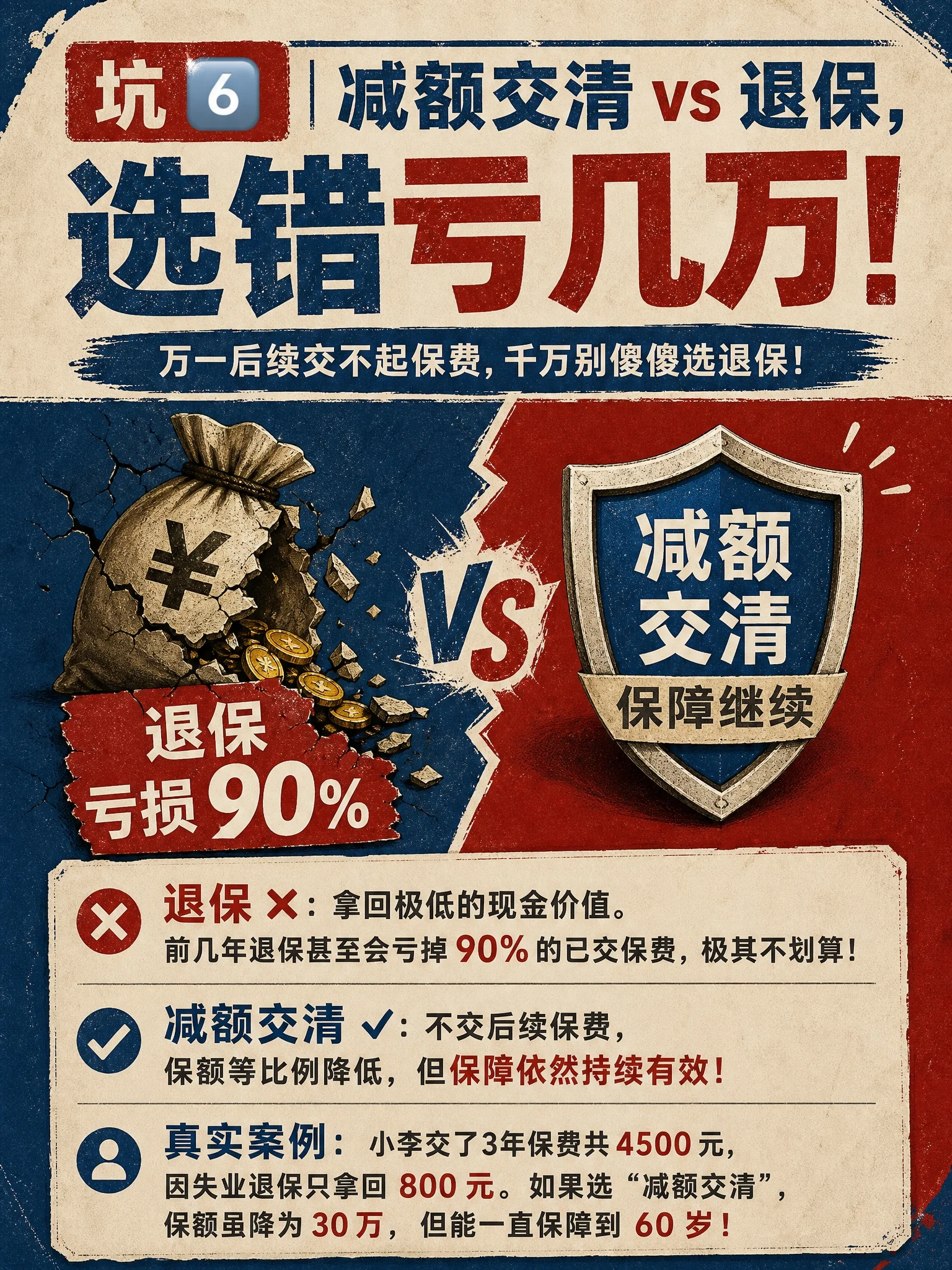 减额交清 vs 退保 - 退保亏损 90% 已交保费